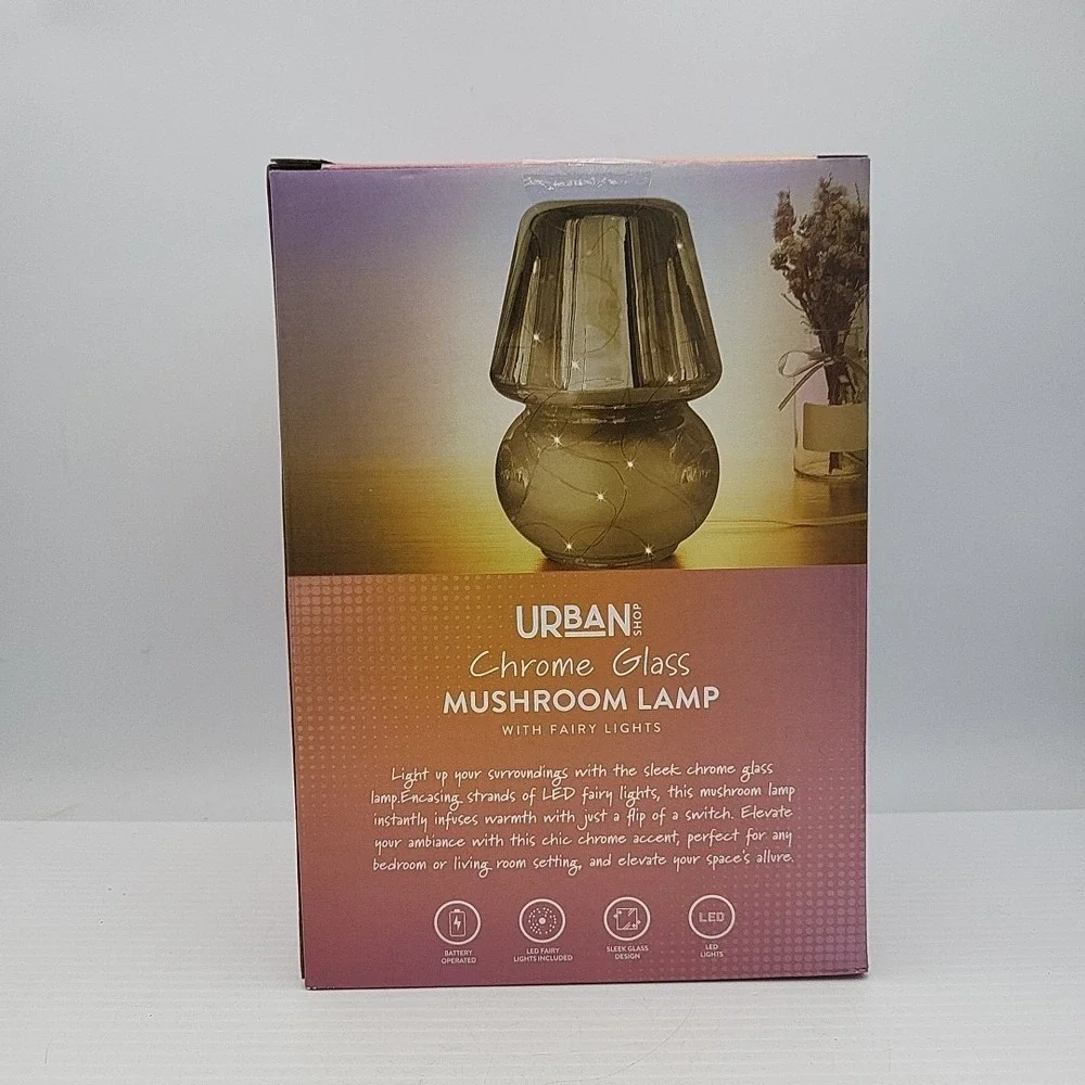 Chrome Glass Mushroom Lamp With LED‎ Fairy Lights Urban Shop